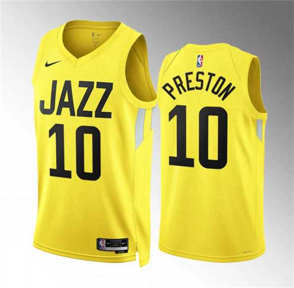 Men's Utah Jazz #10 Jason Preston Yellow Association Edition Stitched Basketball Jersey Dzhi